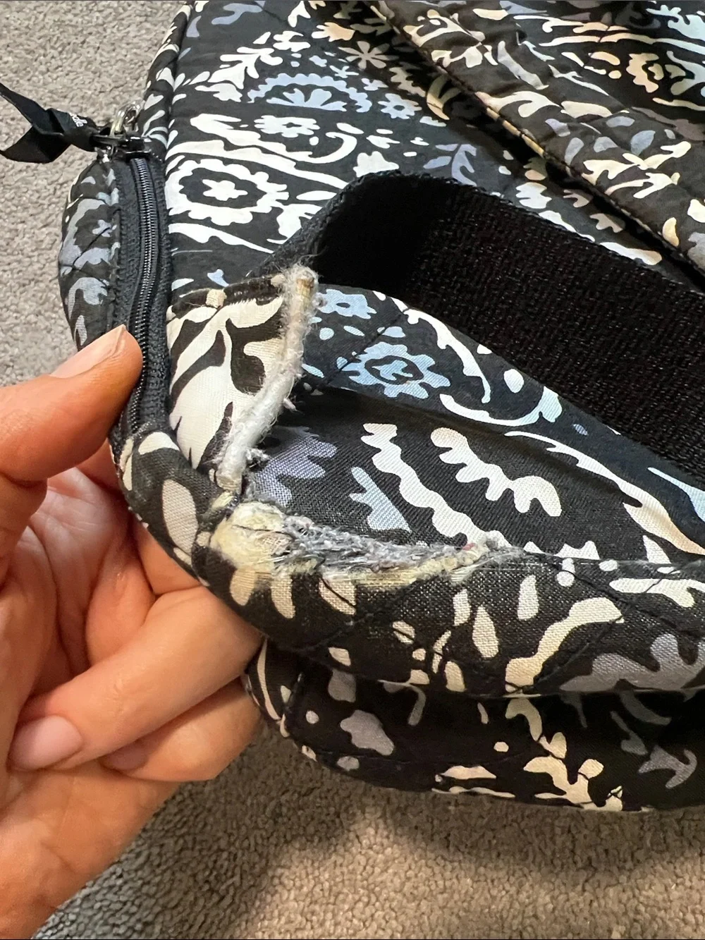 Vera Bradley Baroque Floral Quilted Backpack in Black Grey Cream